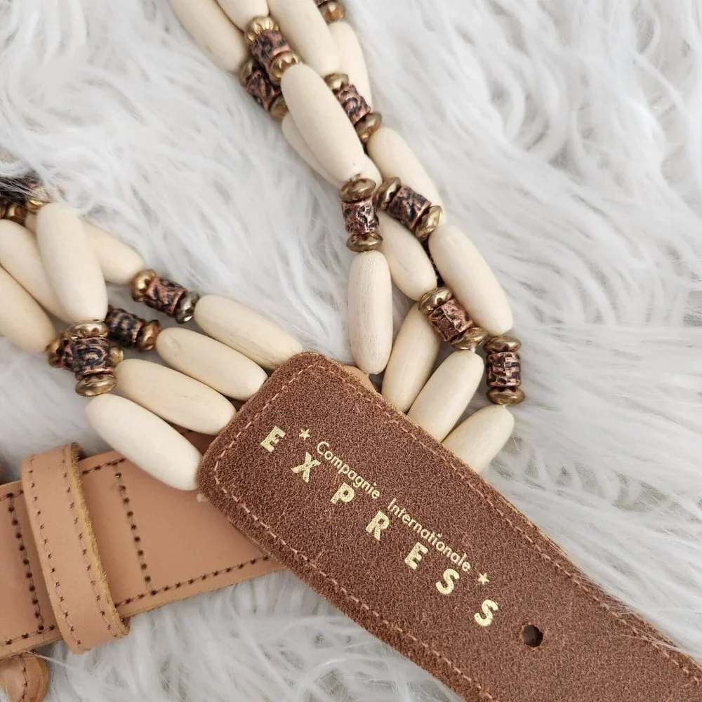 Express Leather Belt Cinch Style With‎ Buckle Leather Beaded Jeweled Boho Small